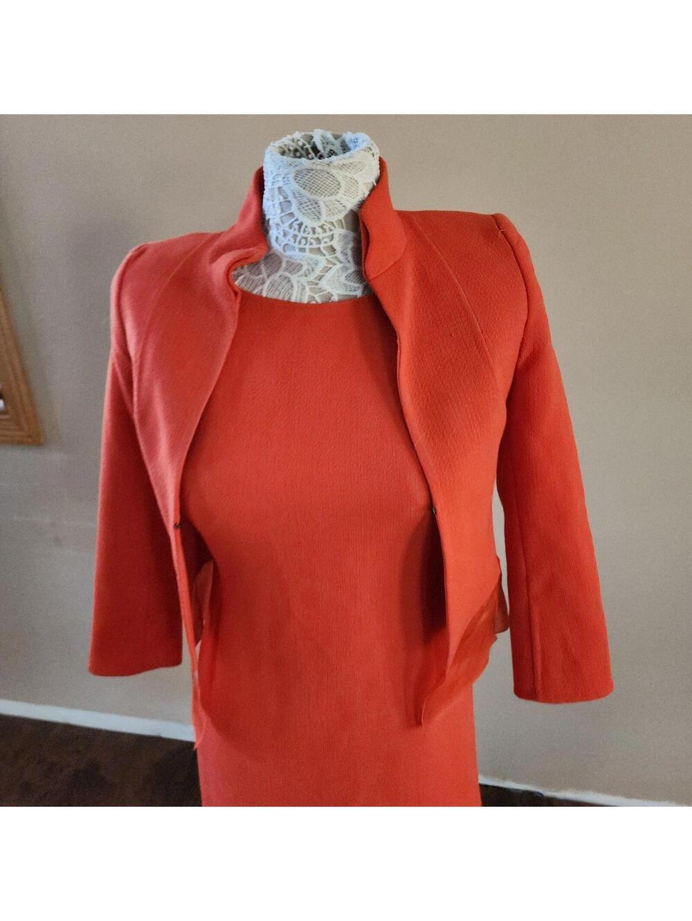 Akris Bergdorf Goodman Orange Wool Sheath Dress & Cropped Jacket Set 2 4